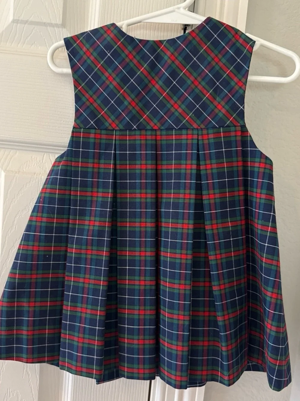 Girls Navy Red Green Plaid Vintage School Jumper Dress, Toddler Sz 2